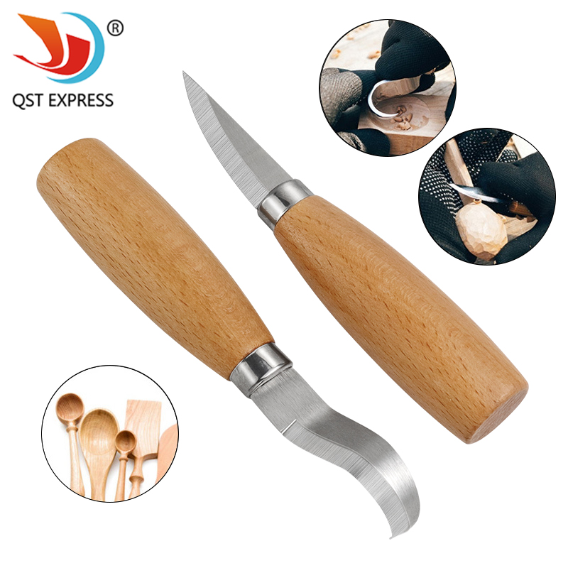 Woodworking Man - Roestvrij ijzeren vleesmes Beukenhouten handvat Gebogen