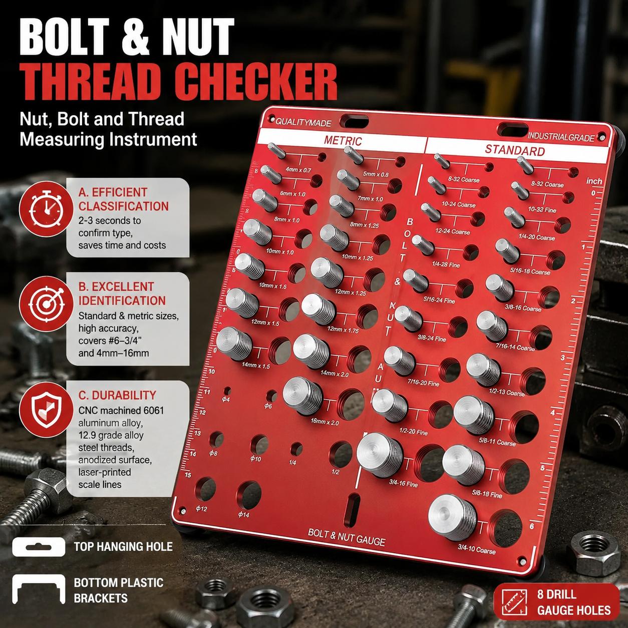 Woodworking Essential Tools - Moer- en boutdraadmeterset voor standaard en