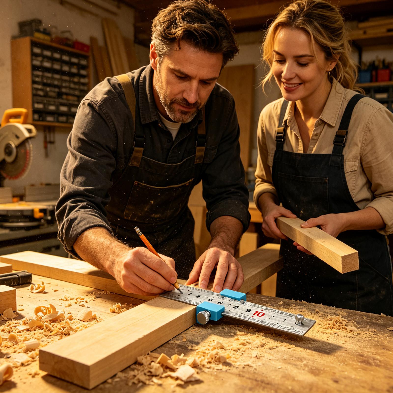 Woodworking Workshop - Timmerwerkgereedschap Timmermansliniaal Meten Afschrijven Positioneringsblok Houtbewerking